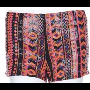 Orange Sequins Mini Shorts