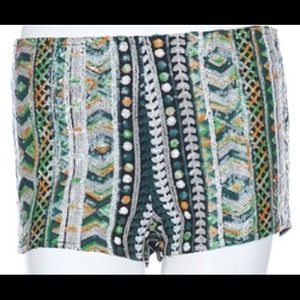 Green Sequins Mini Shorts
