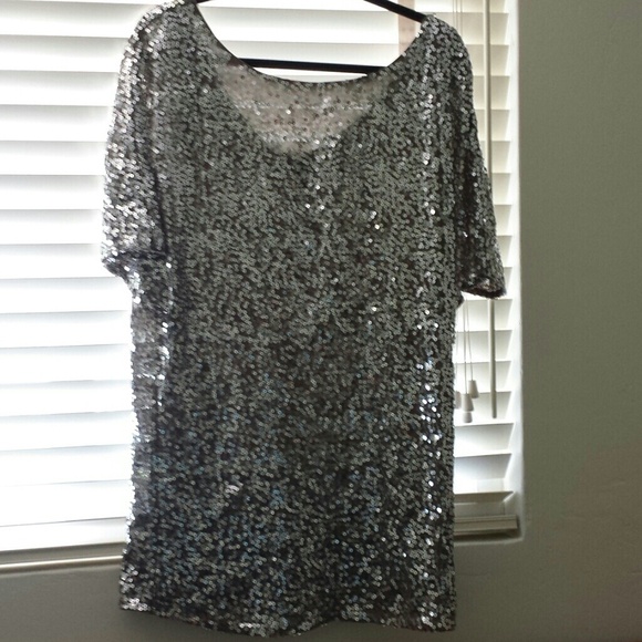 Silver sequence V back tunic dress