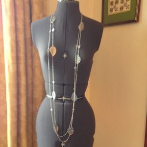 Silver Tone Leaf and Chain Necklace