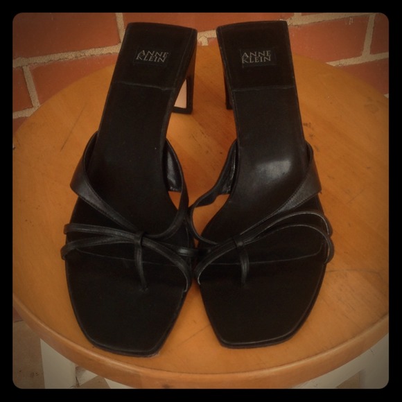 Black Leather Sandals - Anne Klein