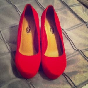 ON HOLD! Red suede wedges