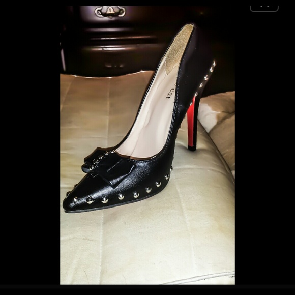Spike black PU Leather red bottom heels shoes