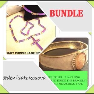 ✳14KT GOLD AND PURPLE JADE NECKLACE & BRACELET✳