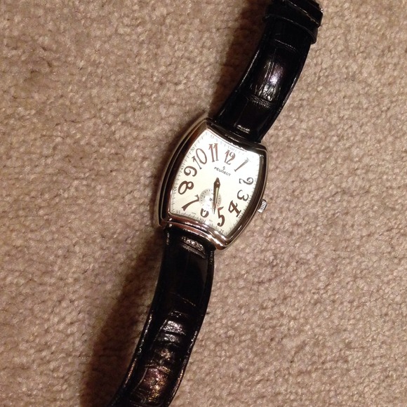 Peugeot Watch. Black genuine leather band.