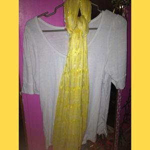 White scoop neck with yellow scarf