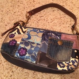 AUTH COACH SIGNATURE DENIM PATCH FLOWER BAG/PURSE