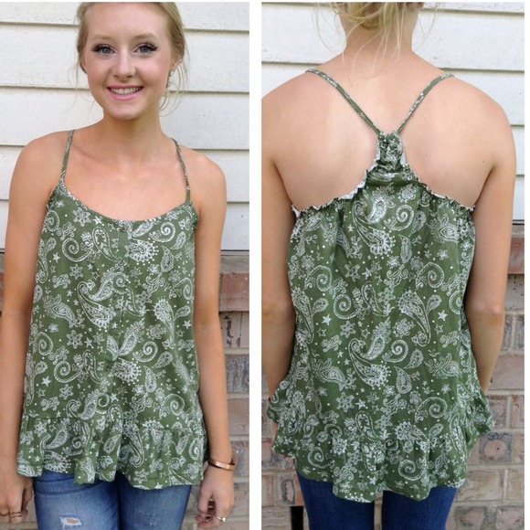 ARMY GREEN PAISLEY TOP - Picture 2 of 2