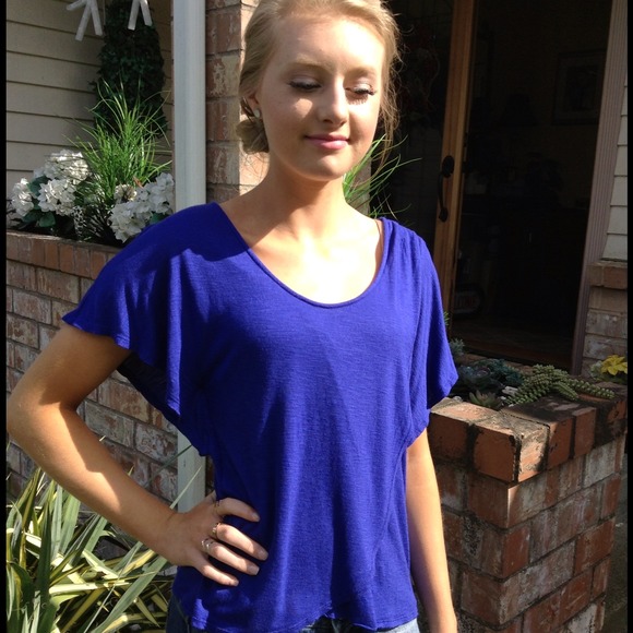 ROYAL BLUE FAUX WRAP TOP - Picture 2 of 3