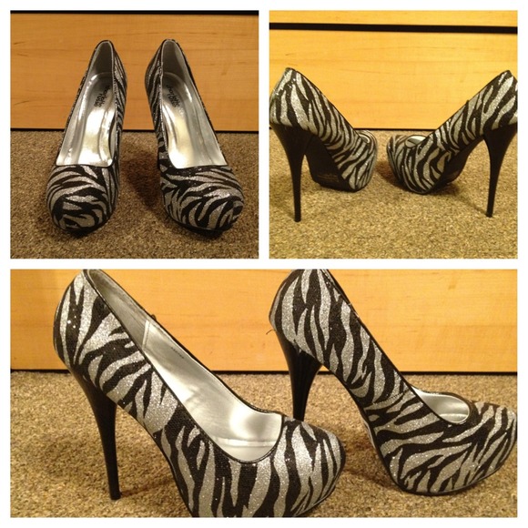 Zebra print glitter heels