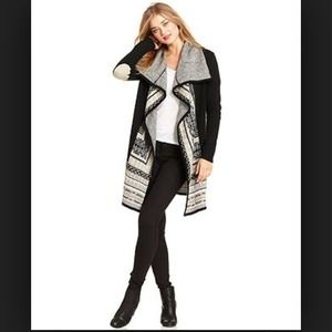 Black, white and tan long cardigan.