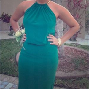 Green high neck prom dress