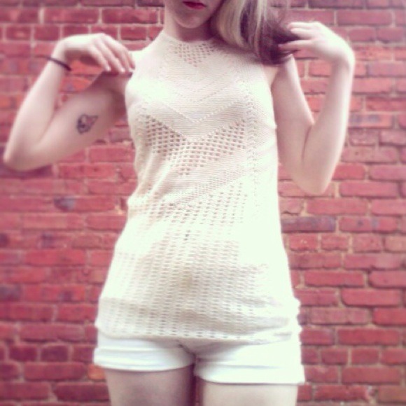 Cream and White Crochet-style Top