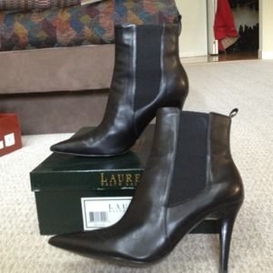 Only worn once! Black baby calf wooden heel bootie Only worn once! Black baby calf wooden heel bootie