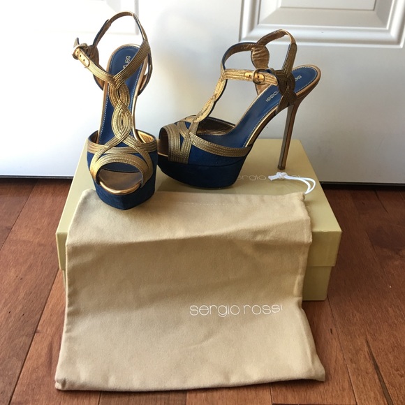 Sergio Rossi Shoes - NIB Sergio Rossi Blue/Bronze Suede sandals size 6