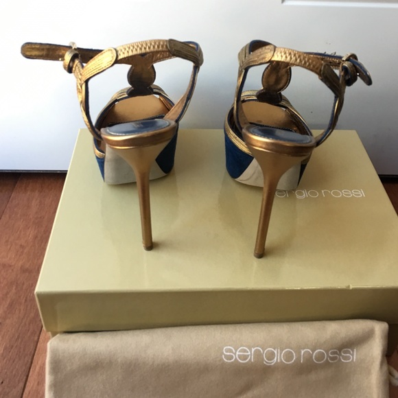 NIB Sergio Rossi Blue/Bronze Suede sandals size 6 - Picture 3 of 4