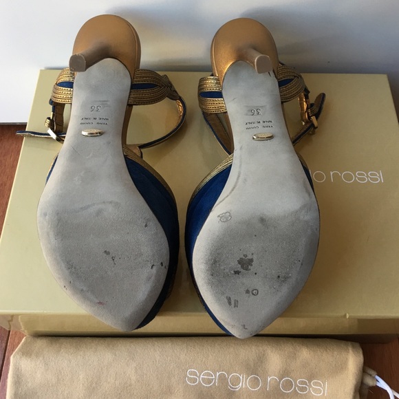 NIB Sergio Rossi Blue/Bronze Suede sandals size 6 - Picture 4 of 4