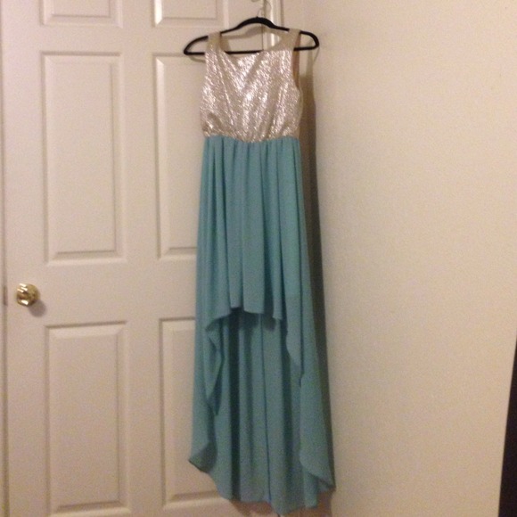 Sparkling BABY BLUE hi-low dress