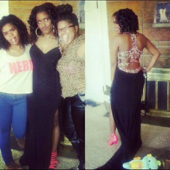 Jaz long black prom gown with beaded back