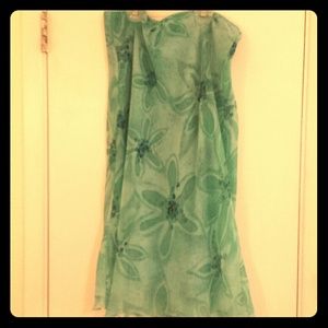 Knee length blue flirty skirt with sheer overlay