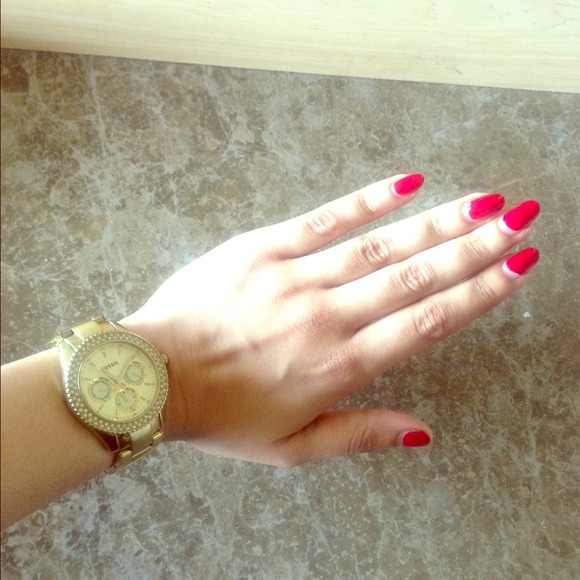 Gold Fossil Watch with diamond accents - Picture 1 of 4