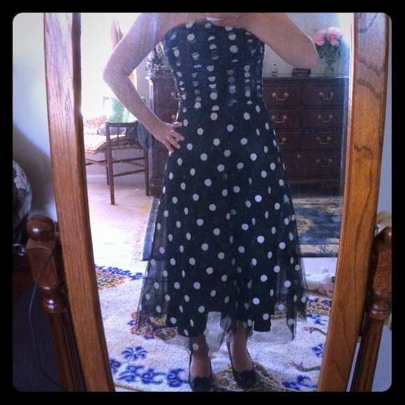 BCBG Polka Dot dress black and white strapless