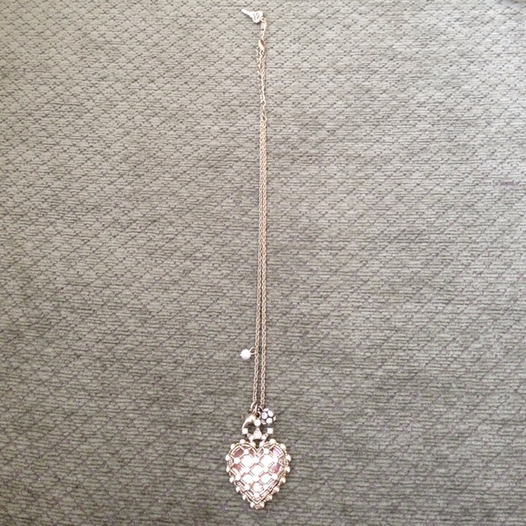 Betsey Johnson Pink Heart with Gold Necklace.