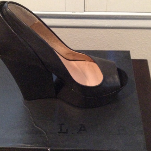 L.A.M.B. Amour Black Leather Wedge
