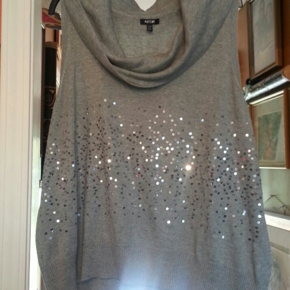 Gray sleeveless sequined top.