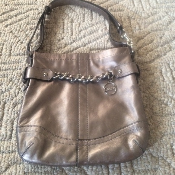 Authentic coach bag silver with adjustable strap
