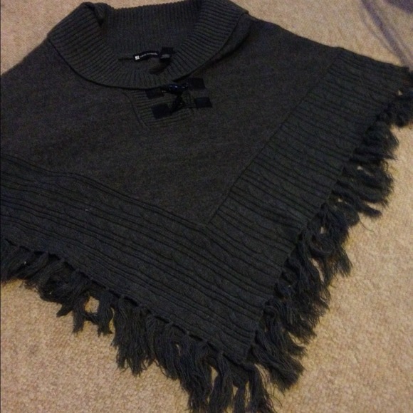 Dark Gray Fringe Poncho