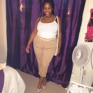 Khaki Crop Pants &  orange ripped jeans.