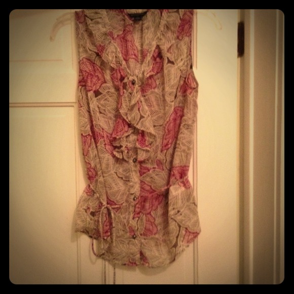 Button down tribal print blouse with tie