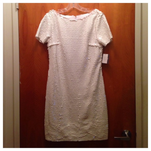 White sequin shift dress