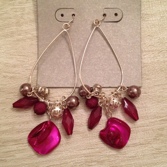 Pink purple and silver dangle earrings