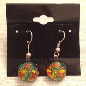 Neon orange shiny dangle handmade earrings