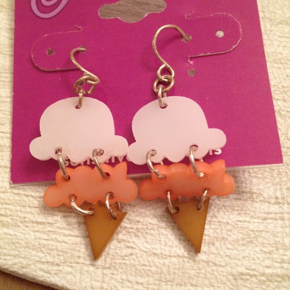 Summer white & pink Ice cream cone dangle earrings