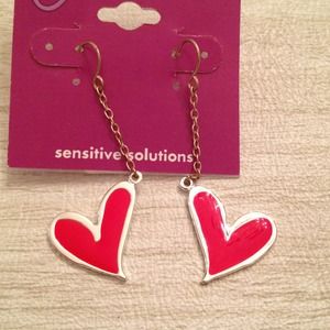 Red and silver heart valentines day dangle earring