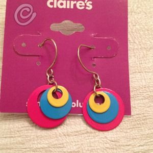 Yellow blue pink multicolor circle dangle earring
