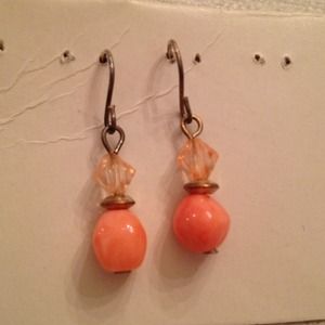 Coral orange pink and silver dangle drop earring
