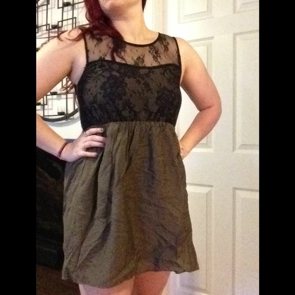 Green and black lace dress