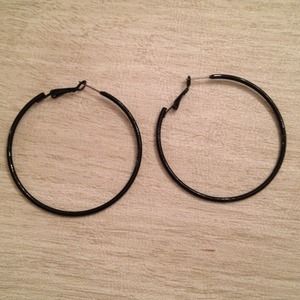 Black and silver hoop dangle earrings