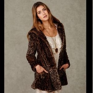 Free People Leopard Print Faux Fur Hooded Coat
