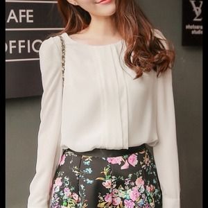 Spring new Korean OL round neck shirt (white)
