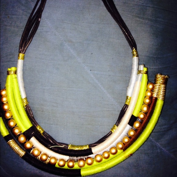 Neutral & Neon Green Tube Statement Necklace