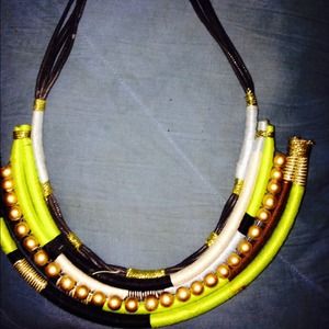 Neutral & Neon Green Tube Statement Necklace