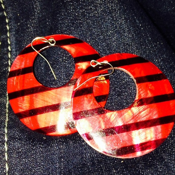 Red & Black Striped Circle Earrings
