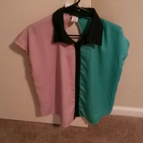 a size 1X color block shirt turquoise and pink