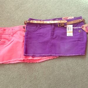 2 denim mini skirts (pink and purple)