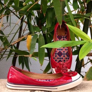 Tory Burch Channing Patent Brilliant Red Sneakers
